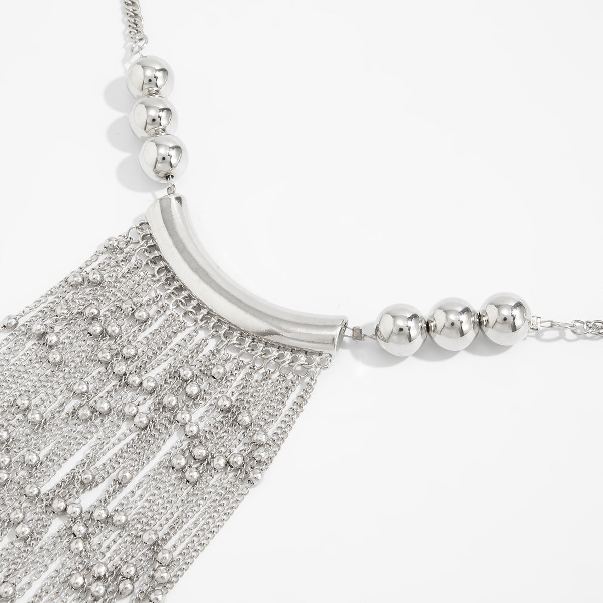 Round Bead Waterfall Fringe Necklace