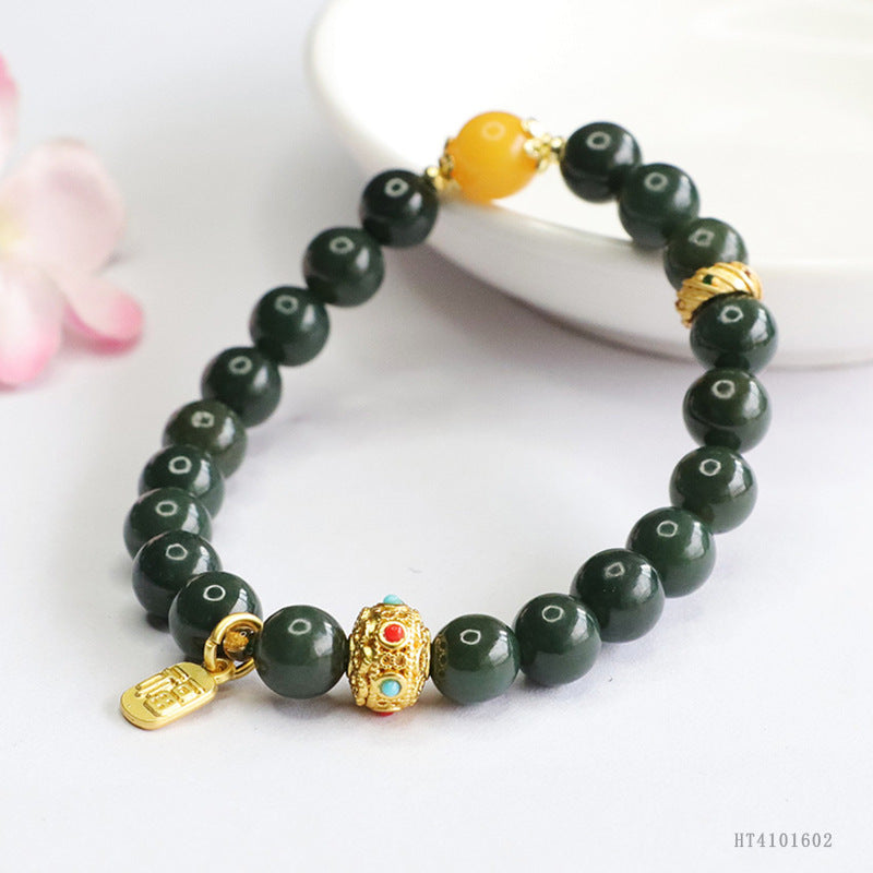 Dark Taqing Hetian Jade Beeswax Bracelet