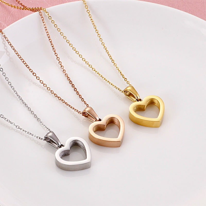 Light Hollow Love Titanium Steel Women's'S Necklace, Japan And South Korea Stainless Steel
