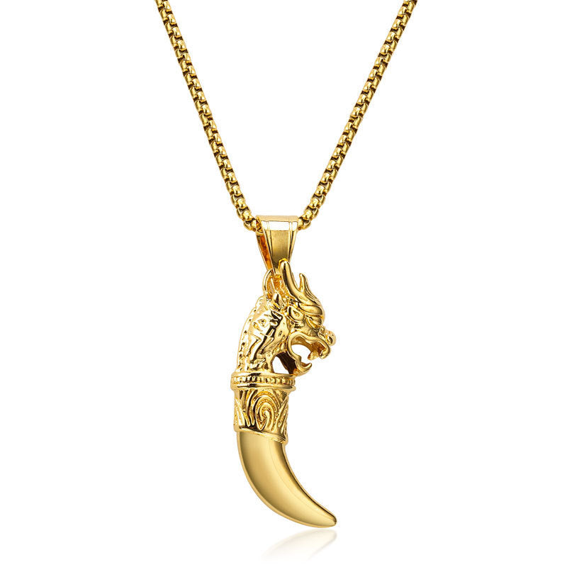 Planderful Stainless Steel Wolf Tooth Pendant Necklace For Men Bold Minimalist Daily Wear Gift