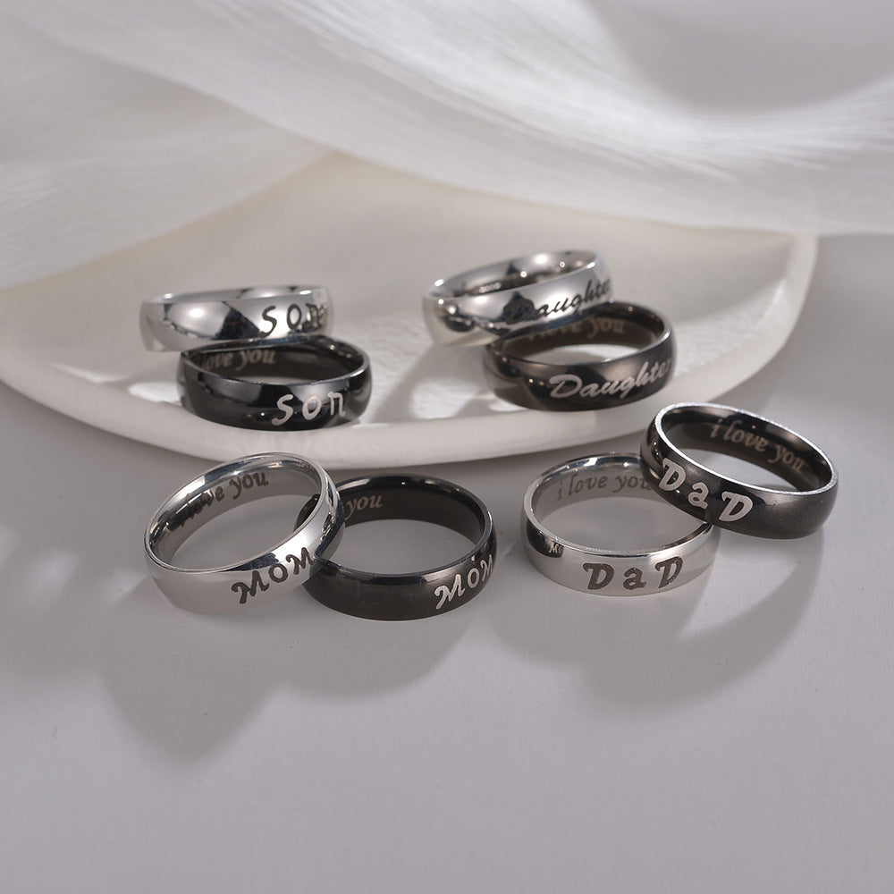 Family Love Steel Ring for Men - Dad Mom I Love You - Size 6-13 - Planderful Collection