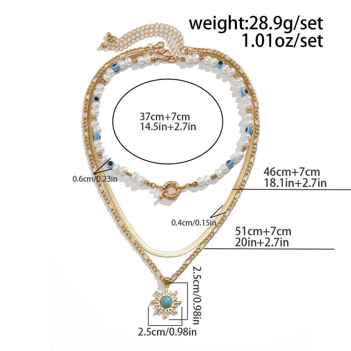 Court Retro Devil'S Eye Necklace Sun Pendant Irregular Pearl Multi-Layer Stacked Necklace