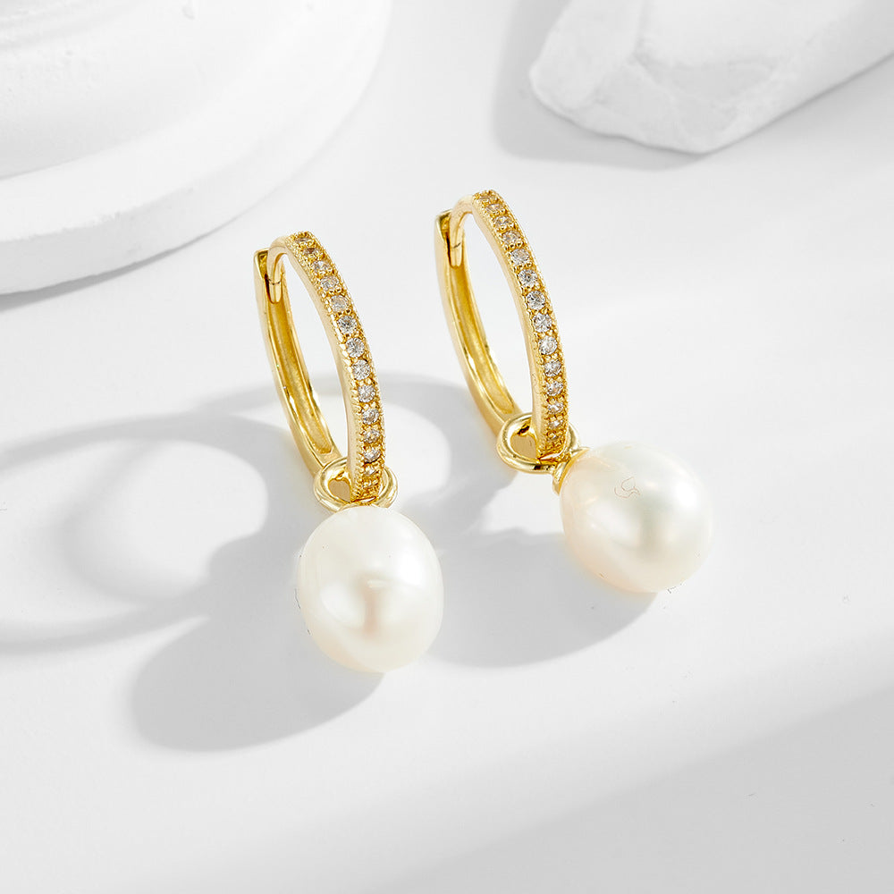 Planderful S925 Sterling Silver Pearl Earrings With Zircon Inlay For Elegant Feminine Style