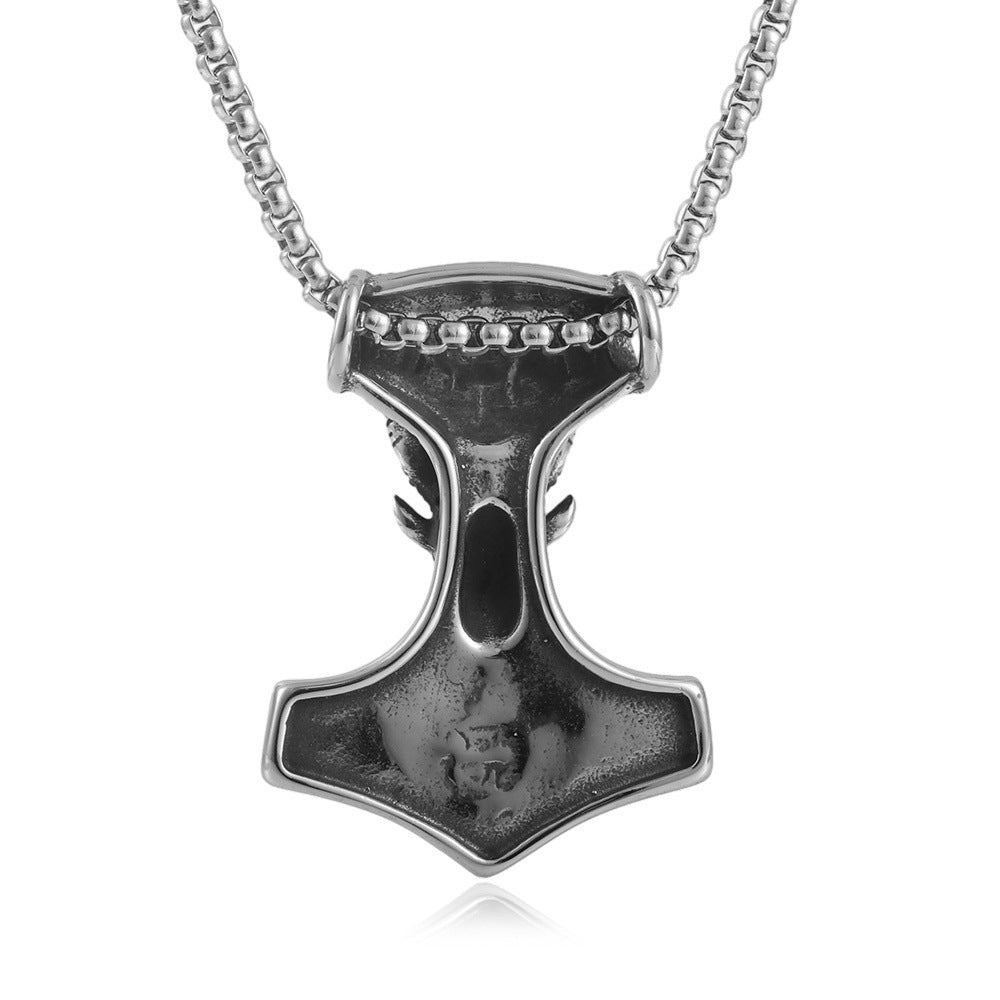 Titanium Steel Thor Hammer Pendant Necklace for Men - Retro Punk Animal Antelope Design