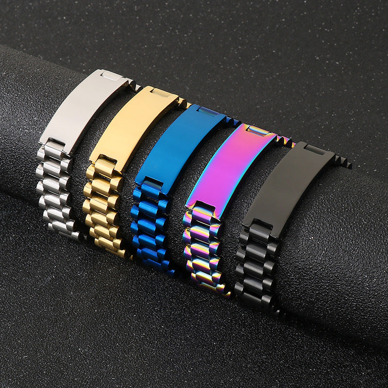 Planderful Mens Curved Stainless Steel Chain Bracelet