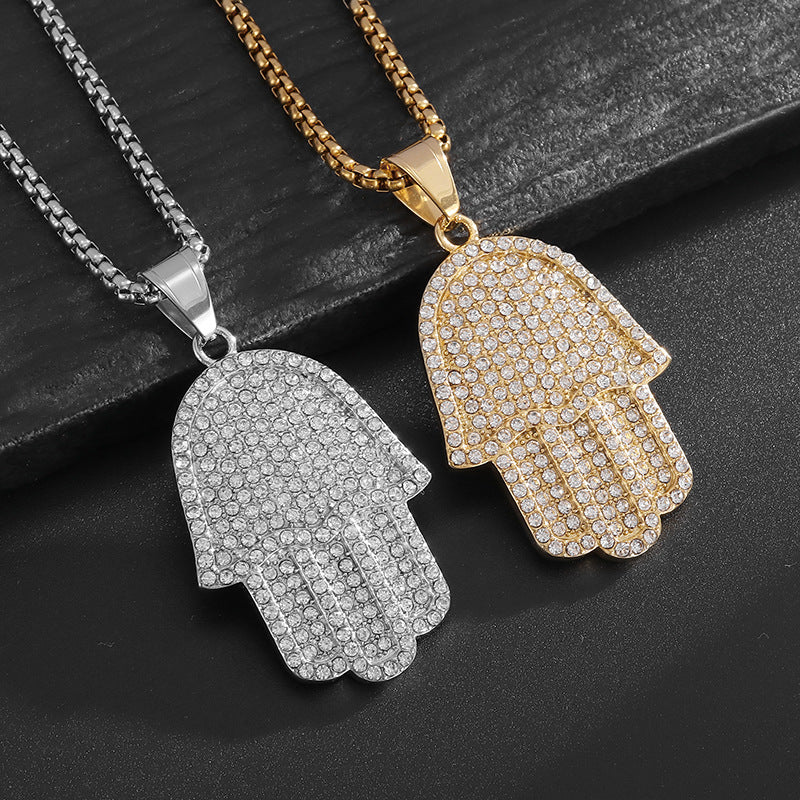 Planderful Hip Hop Necklace Titanium Steel Gold Plated Fatima Hand Pendant For Hip Hop Fans