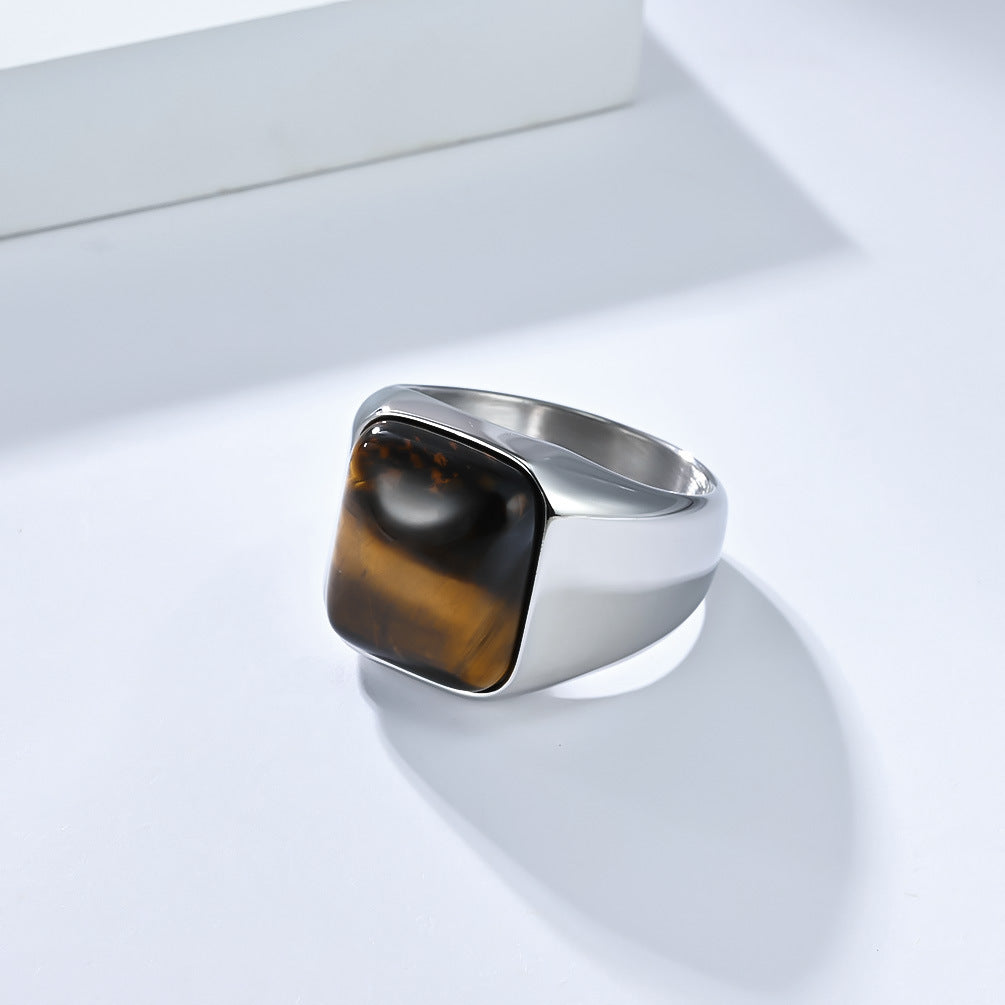 Tiger Eye Ring For Men Titanium Steel By Planderful Shop Bold Fashion Jewelry Statement And Durability