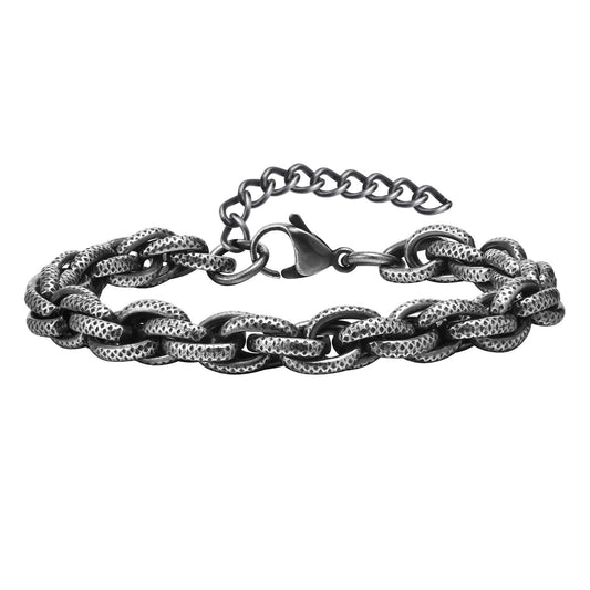 Stainless Steel Twisted Twist Chain Bracelet Vintage Grey Men's Jewelry