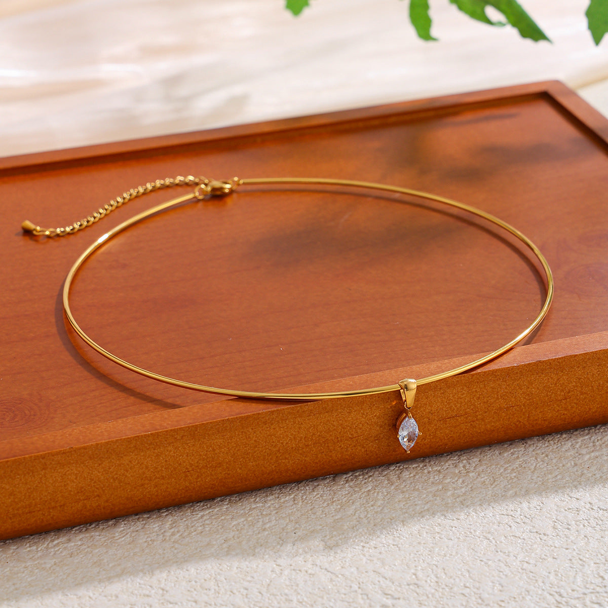 Pvd Gold-Plated Glossy Collar Collar Light Luxury Zircon Geometric Pendant Choker Necklace