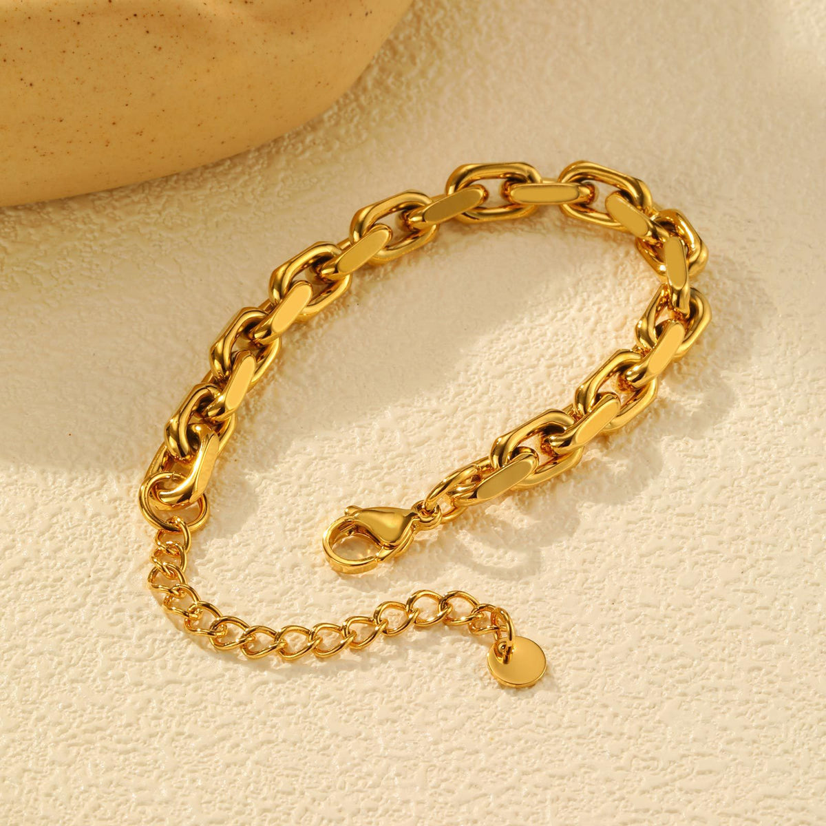 Stainless Steel Rectangular Corner Chain Bracelet Gold Women's Elegant