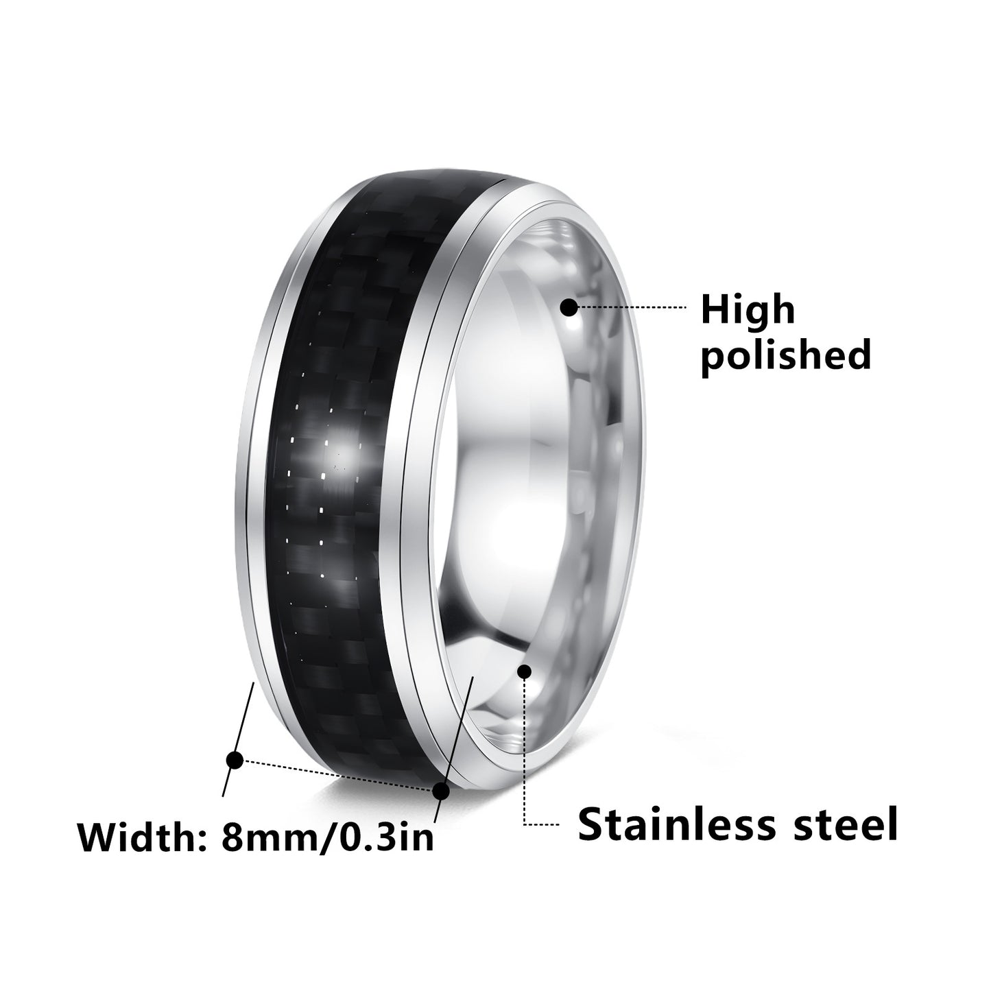 Planderful Everyday Genie Titanium Steel Ring For Men Unisex 8mm Blue Carbon Fiber Inverted Edge
