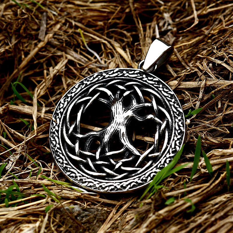 Titanium Steel Tree of Life Pendant with Nordic Viking Celtic Knot Design for Men