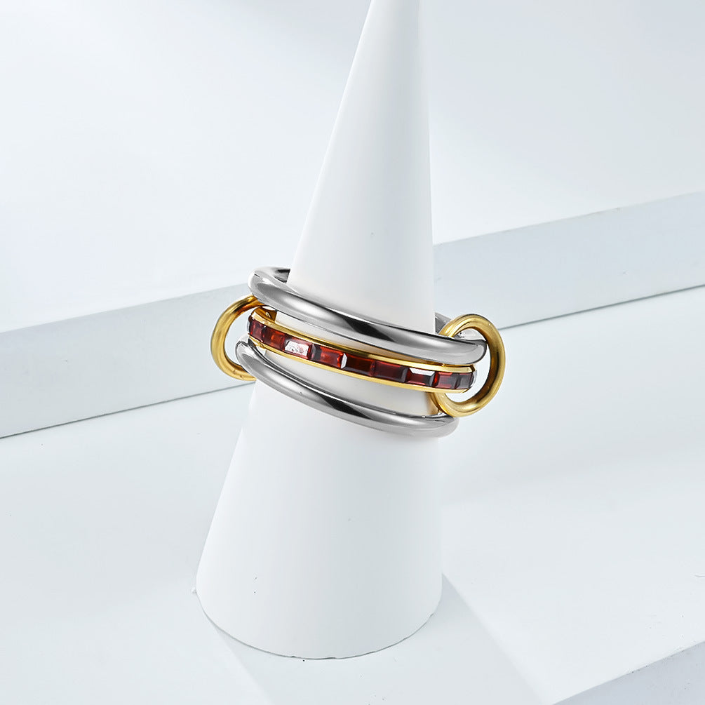Zircon Stacking Ring Three Layer Design By Planderful Shop For Women Titanium Steel Plated 18K Gold Elegant Luxurious