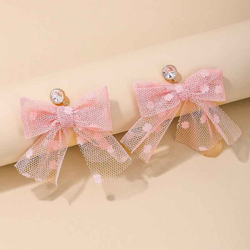Pink Mesh Bow Statement Earrings - Wholesale Women's Fashion Pieces, Planderful Collection - Vienna Verve