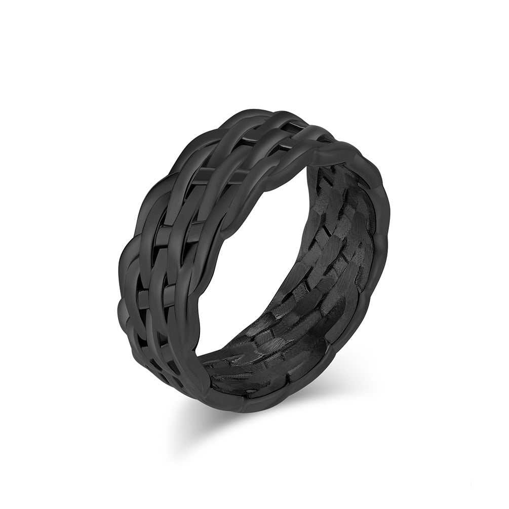 Cold Neutral Style Titanium Steel Braided Ring for High-End Fashion
