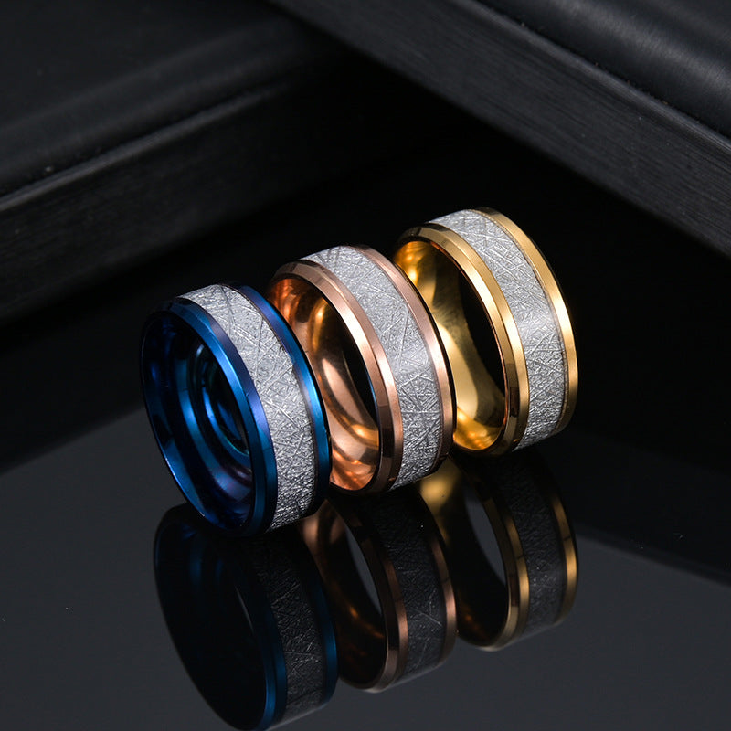 Planderful Titanium Steel Ring Beveled Oil Inlaid Ice Silk Foil Statement Unisex Everyday Genie