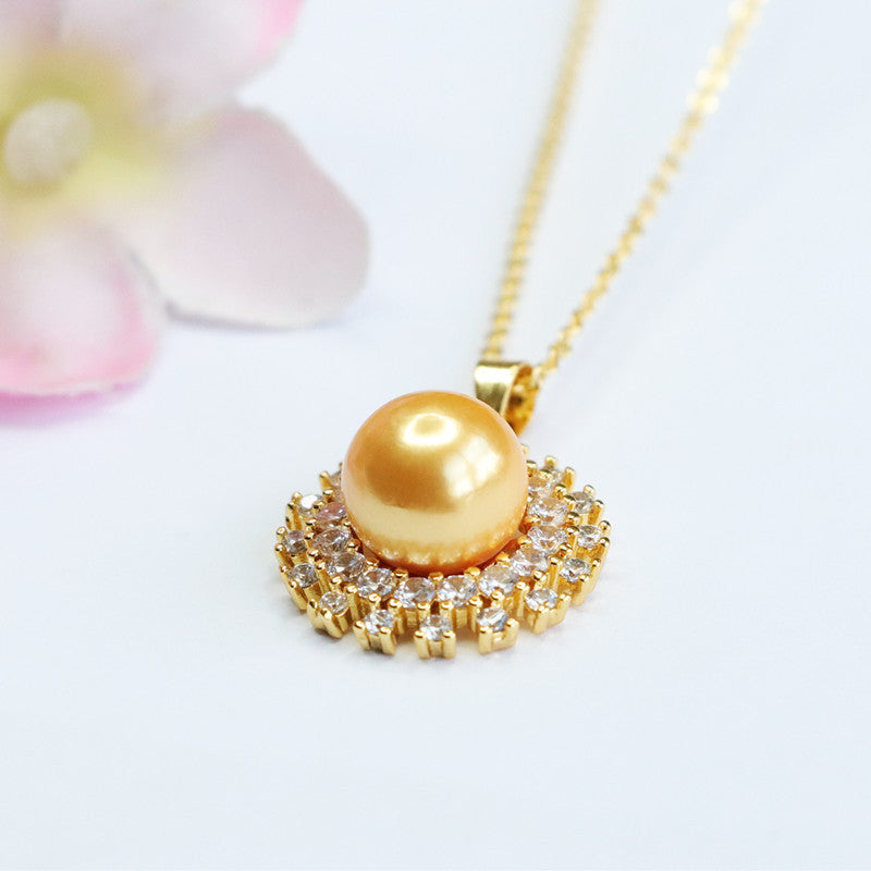 Champagne Shell Pearl Sun Halo Pendant — No Chain