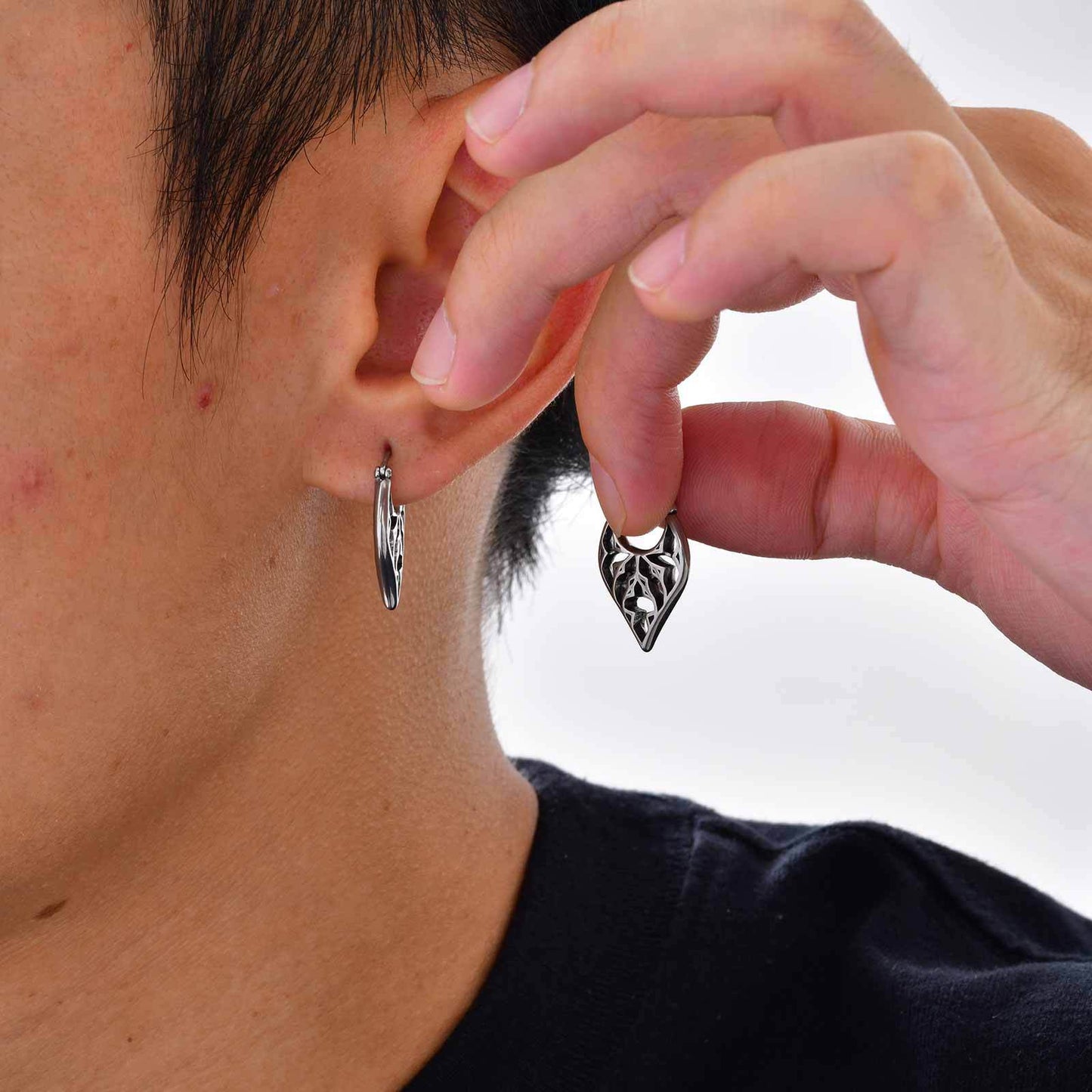 Planderful Stainless Steel Mens Earrings Hollow Engraved