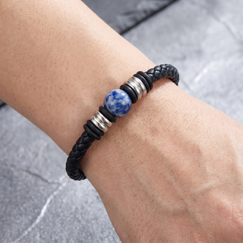 Woven Leather Rope Bracelet Tiger's Eye Stone Lapis Lazuli Magnetic Buckle Stainless