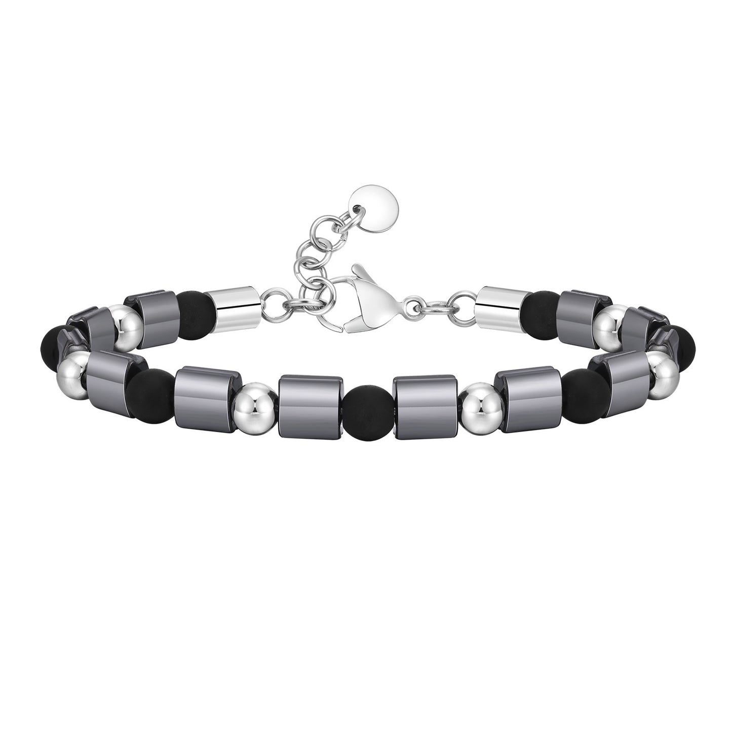 Men's Fashion Stainless Steel Frosted Agate Beaded Bracelet