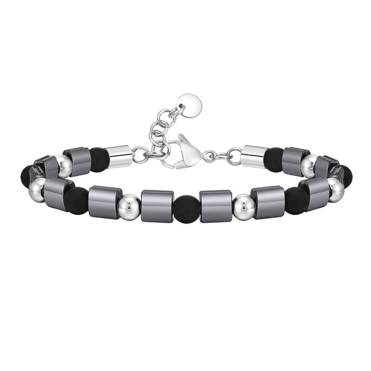 Men's Fashion Stainless Steel Frosted Agate Beaded Bracelet