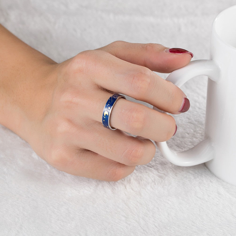 Artistic Romance Couple Ring Van Gogh's Starry Sky Design