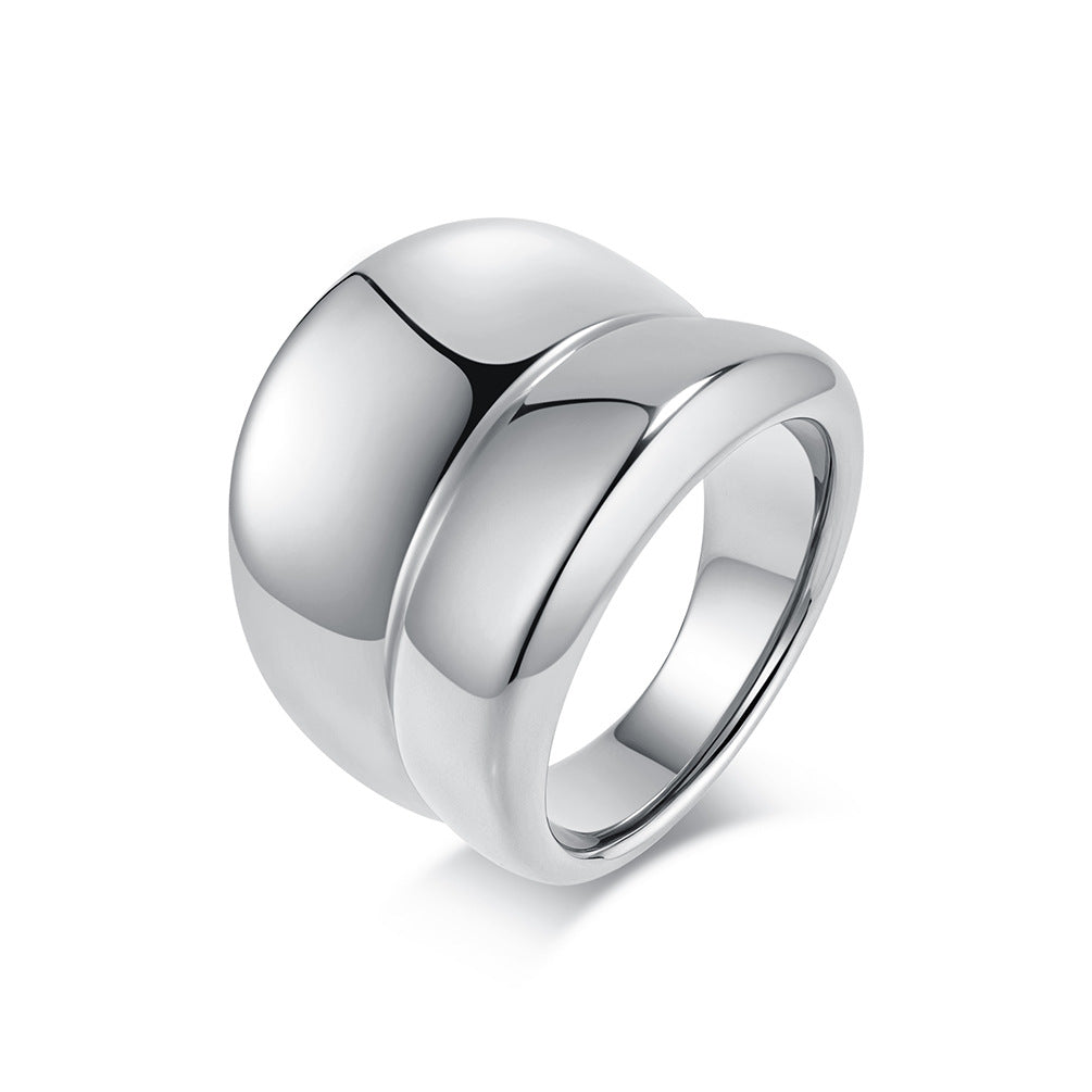 Planderful Statement Ring For Women Exaggerated Wide Band Steel Jewelry With Light Luxury