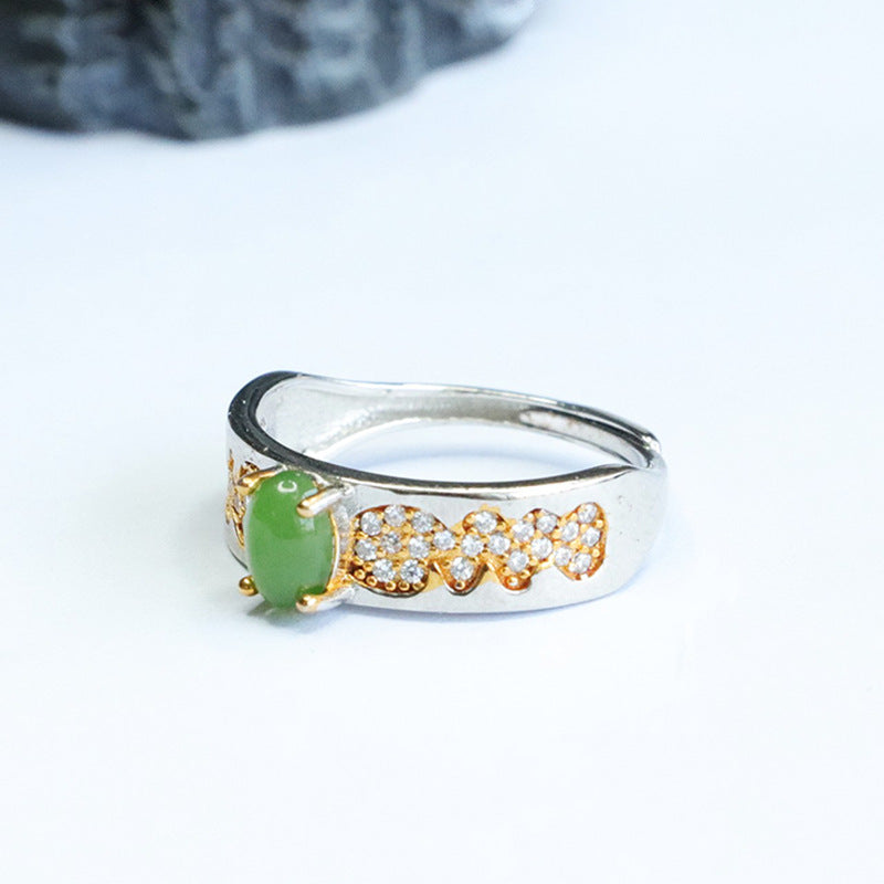 925 Sterling Silver Hetian Jasper Statement Ring