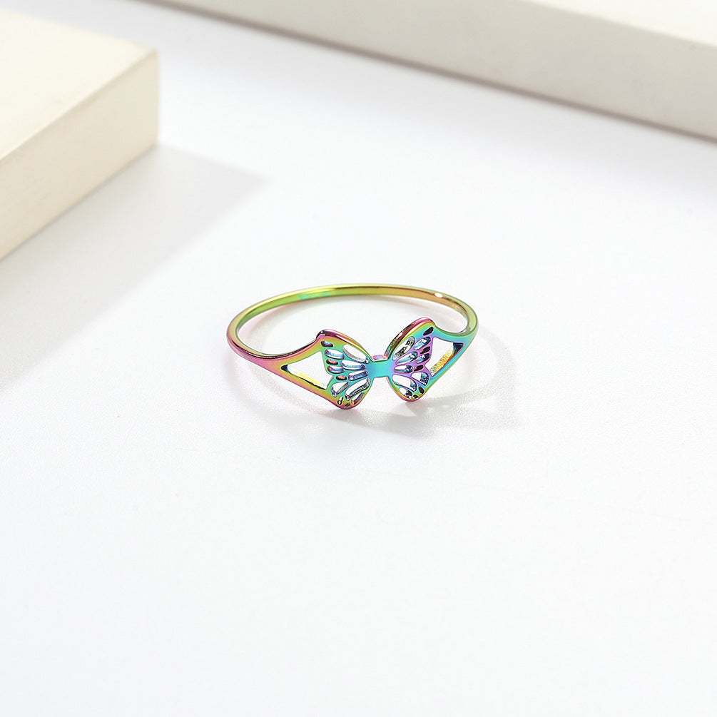 Mori Korean Titanium Steel Hollow Butterfly Ring Wholesale