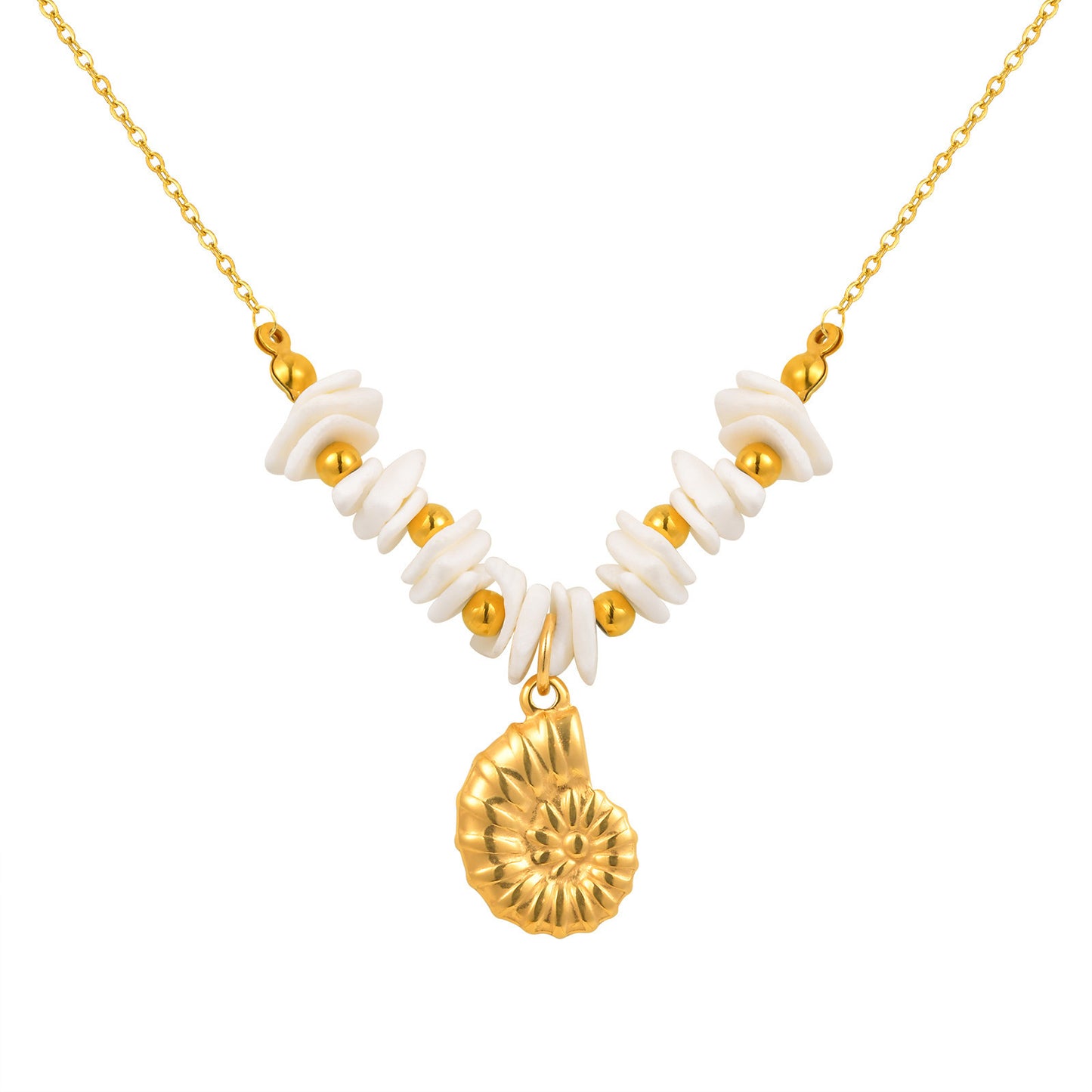 Stainless Steel Gold Summer Ocean Style White Shell Square Conch Necklace