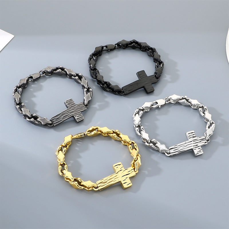 American Titanium Steel – Hammer Cross Texture Stainless Steel Men's Bracelet