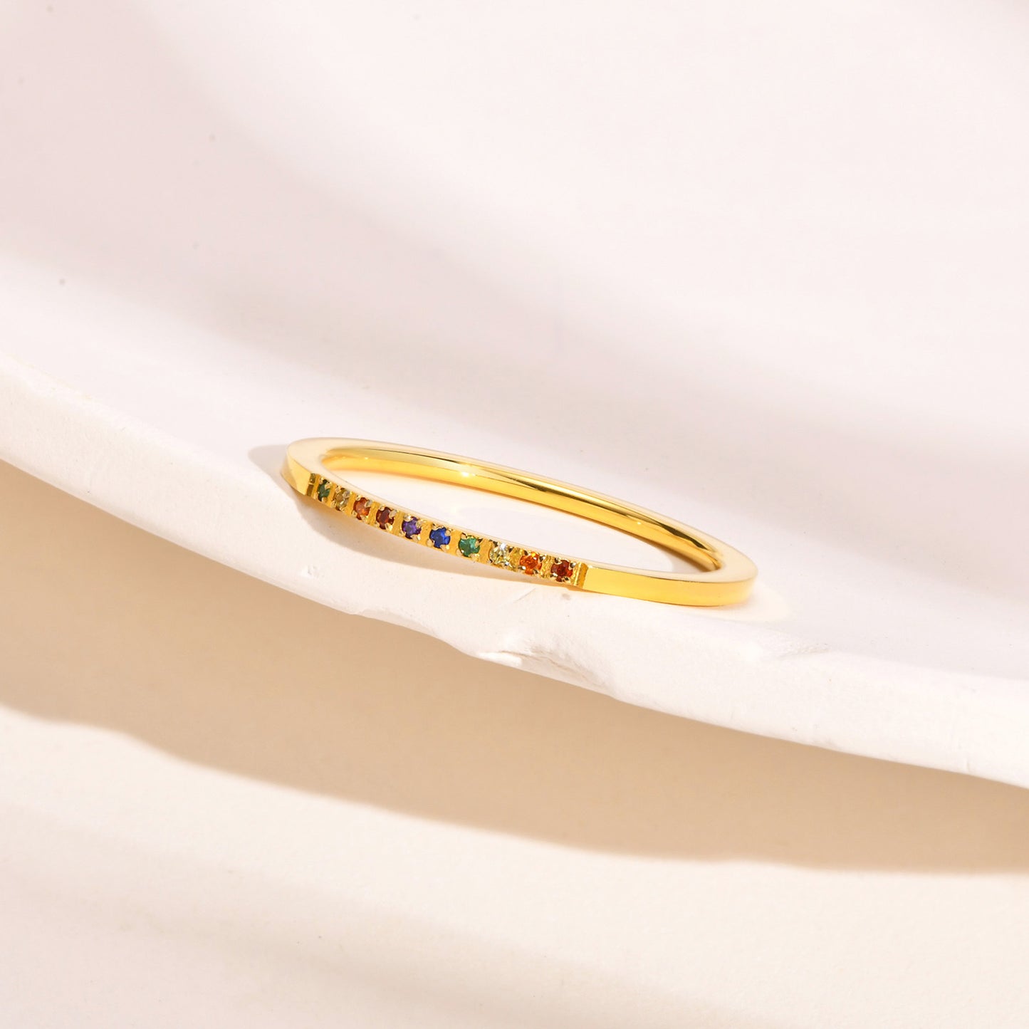 Stainless Steel Thin Ring 1mm Inlaid With Colored Zircon