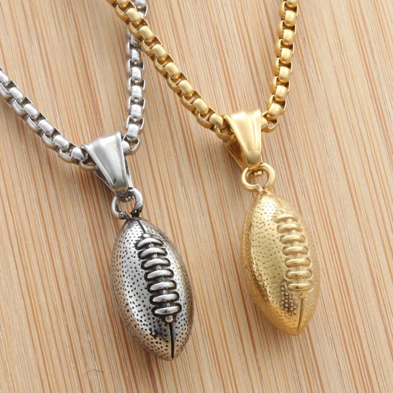 Hiphop European and American Titanium Steel Football Pendant Necklace for Men