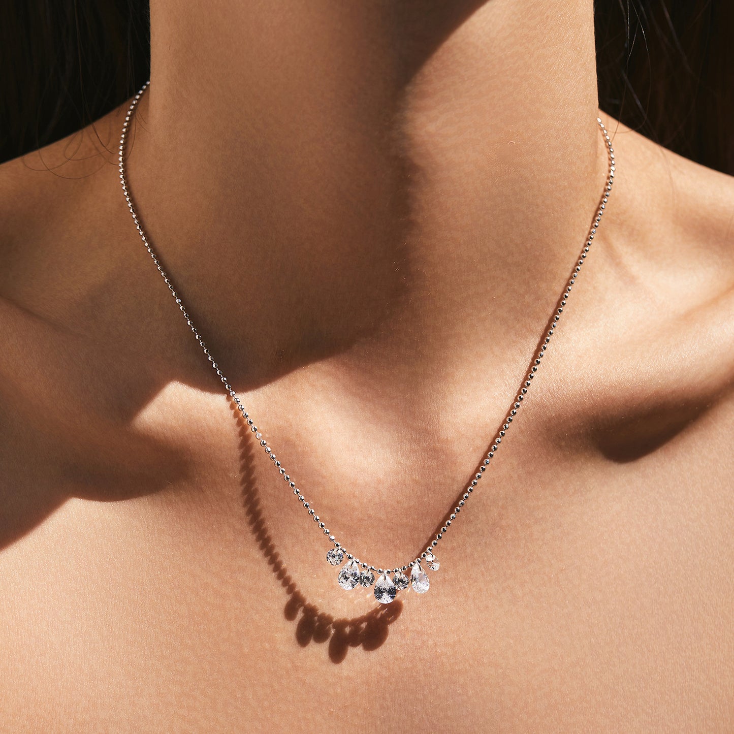 Planderful Collection S925 Silver Sparkling Beanie Necklace – Exquisite Water Drop Zircon Collarbone Chain For Women