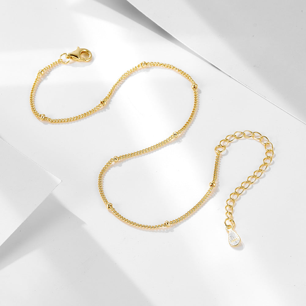 S925 Sterling Silver Retro-Plated 14k Gold Classic Small Bead Anklet And Bracelet