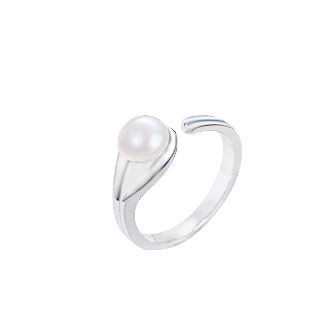 S925 Sterling Silver Freshwater Pearl Ring — Adjustable