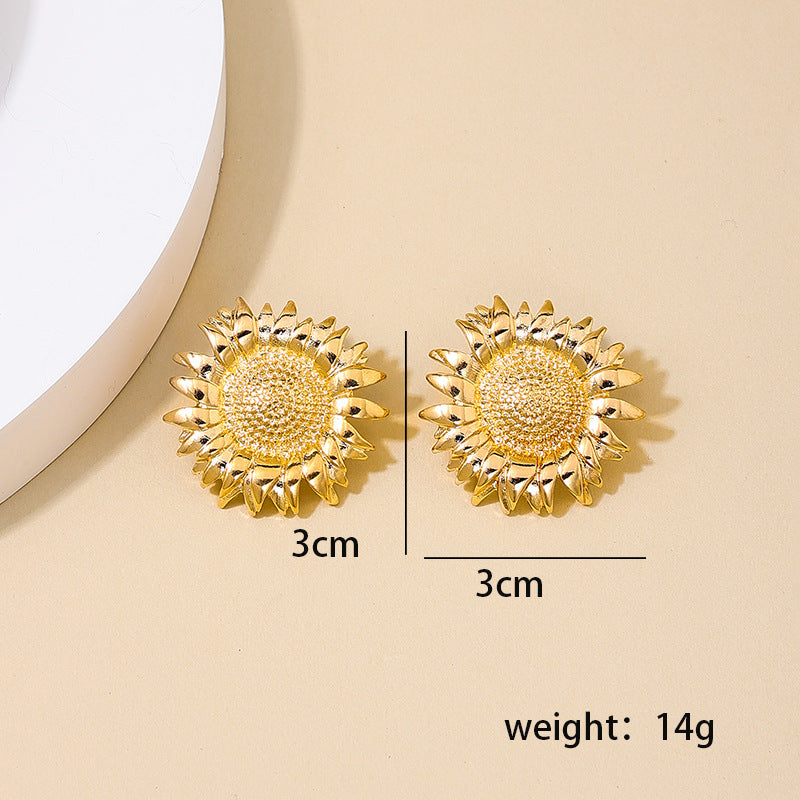 Sunflower Metal Earrings with Retro Design - Vienna Verve Collection