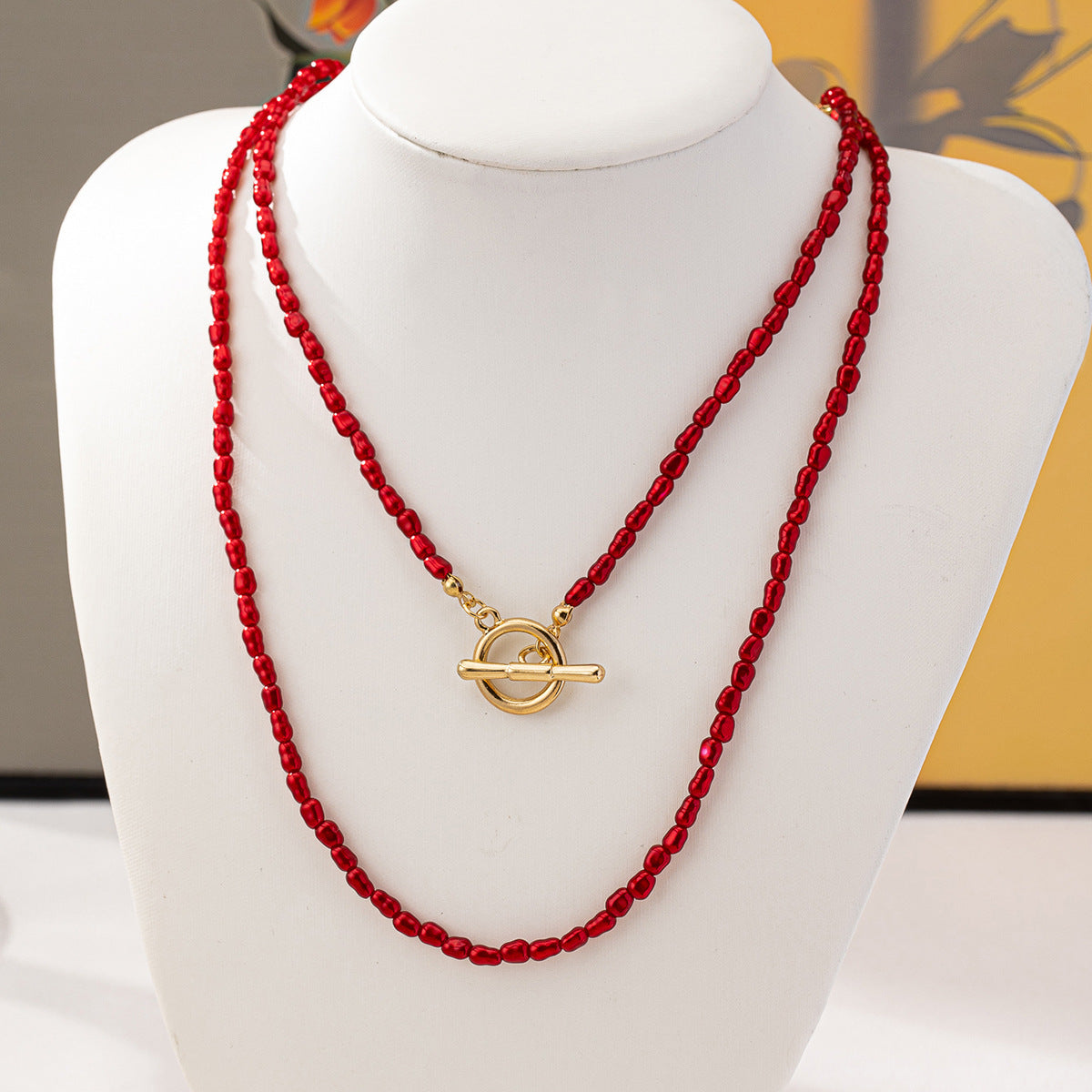 Planderful Vienna Verve Necklace Set – Stylish Red Pearl Design