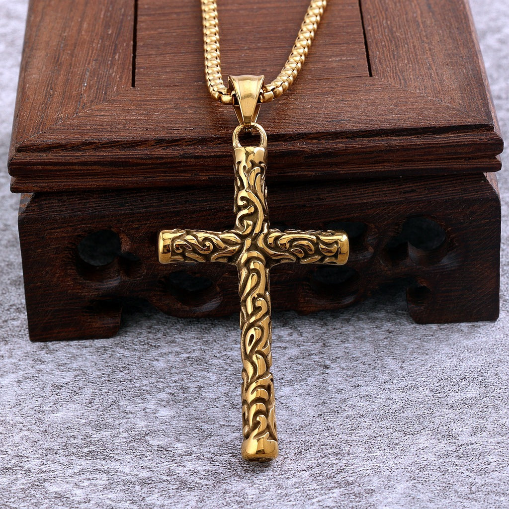 Vintage Cross Stainless Steel Pendant Necklace