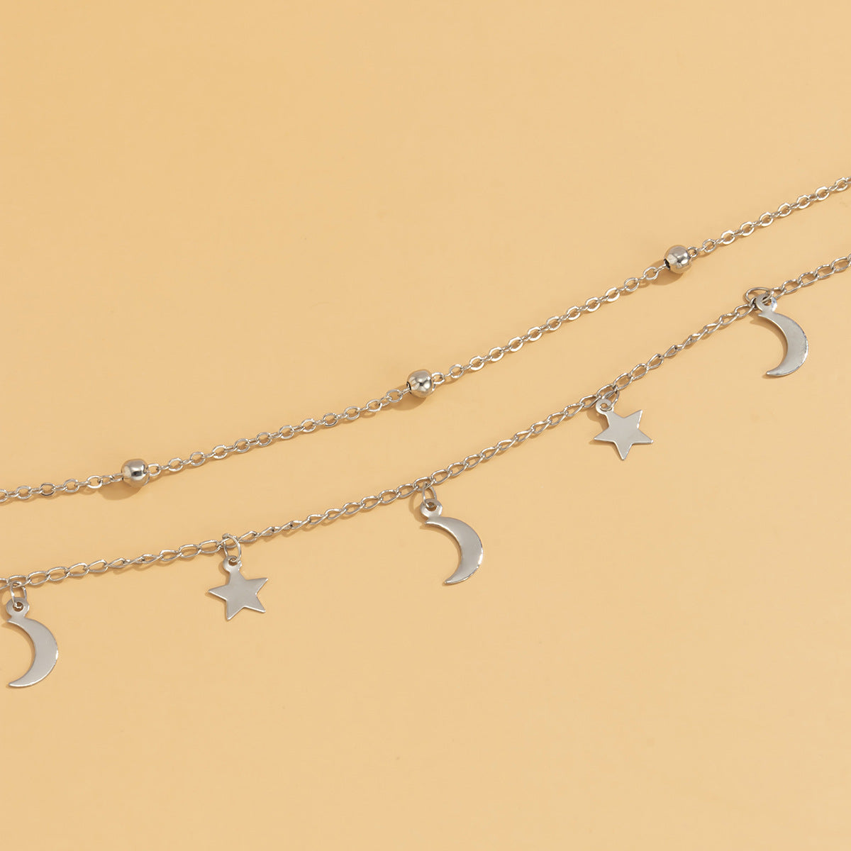 Planderful Vienna Verve Star Moon Fringed Necklace For Women Geometric Bead Collarbone Statement Jewelry