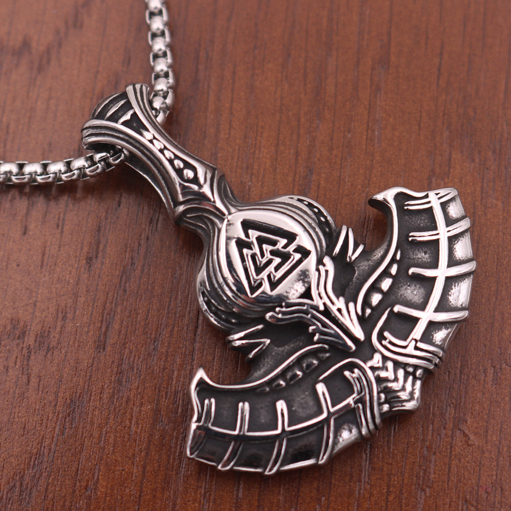 Viking Tolto Axe Celtic Wolf Pendant Necklace - Men's Titanium Steel Jewelry