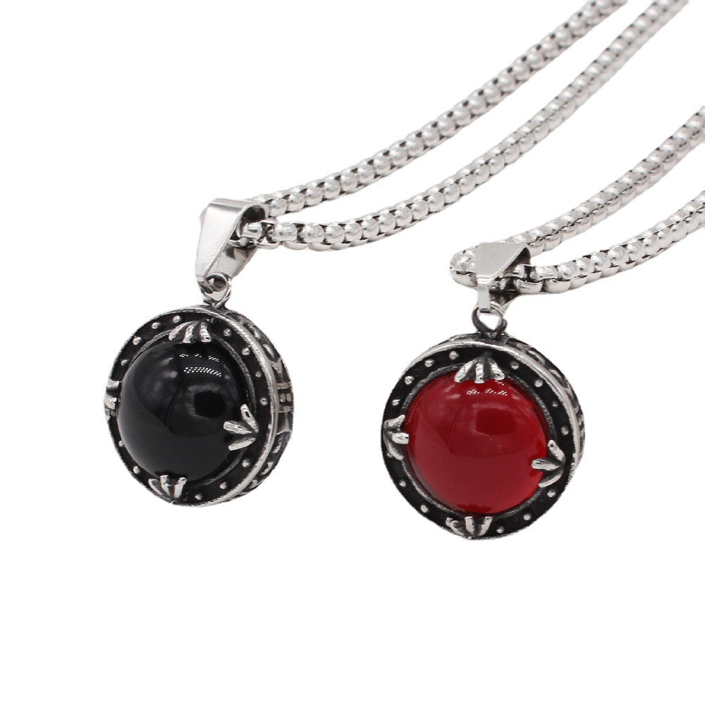 Titanium Steel Pendant For Men And Women Unisex Round Stone Protection Symbol Planderful Everyday Genie