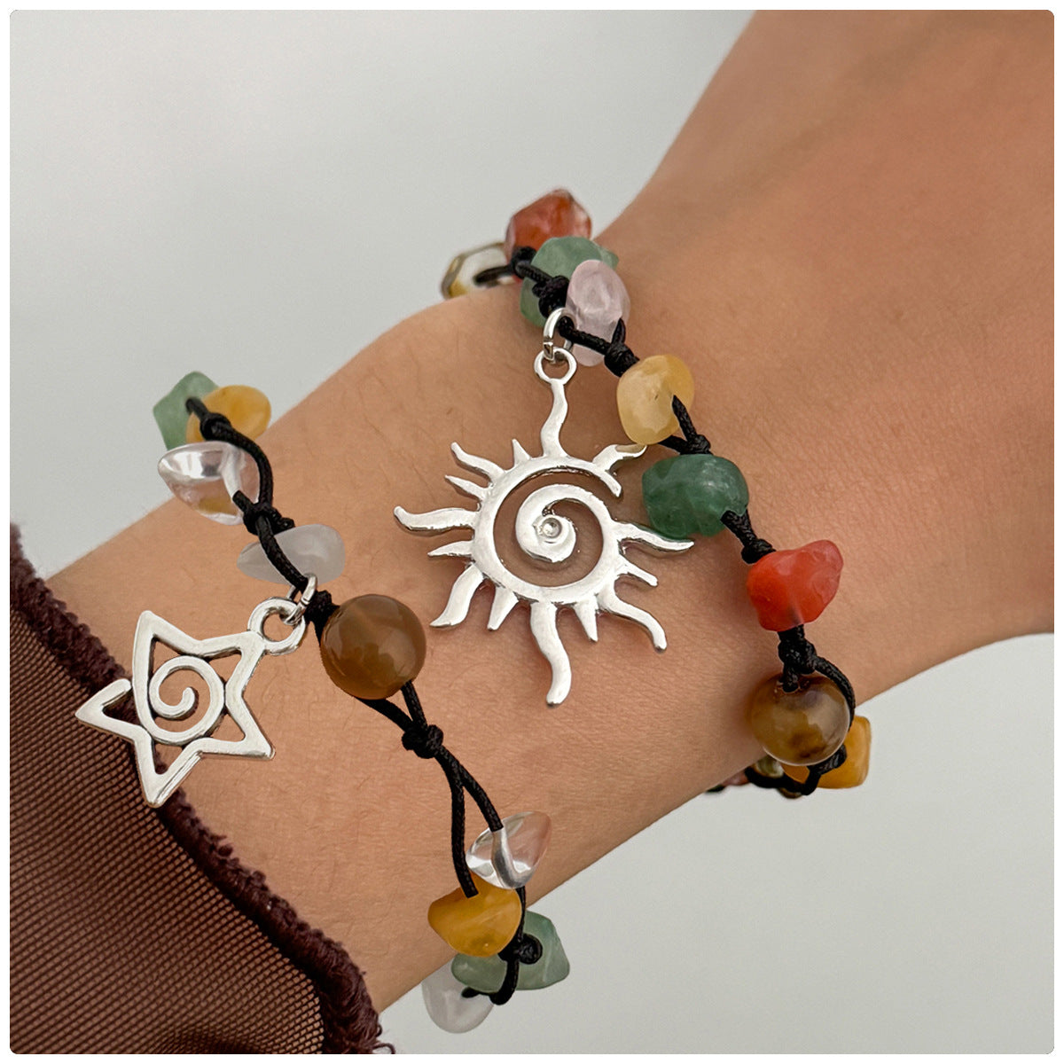 Planderful Vienna Verve Beaded Pendant Bracelet For Women Adjustable Pull Rope Statement Star Sun Charm