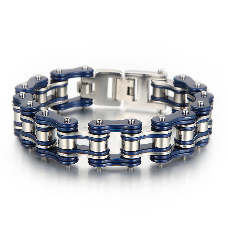 Edgy Multi-Color Titanium Steel Bicycle Chain Bracelet for Men Blue
