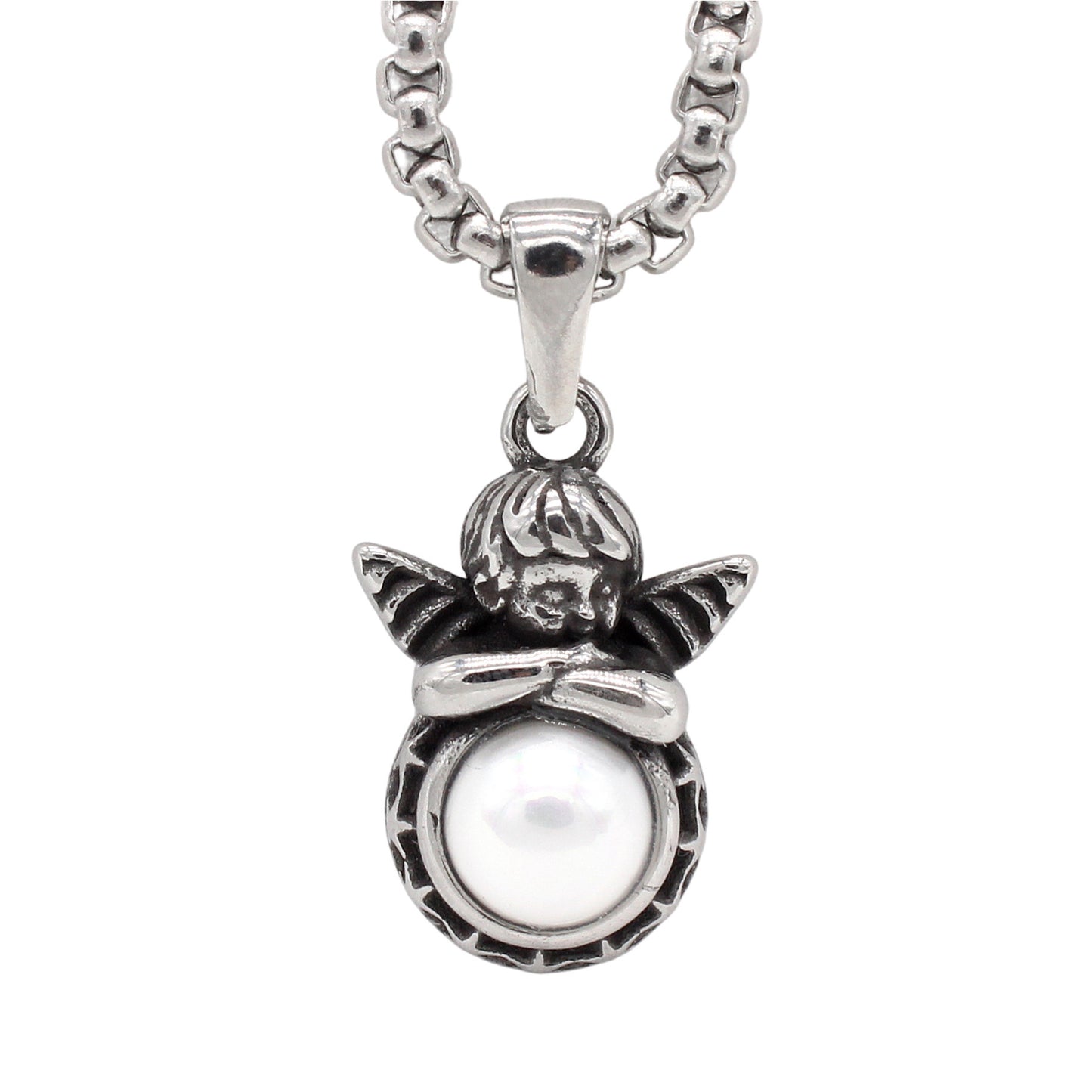 Planderful Everyday Genie – European and American Retro Little Angel Eros Titanium Steel Pendant Necklace for Men