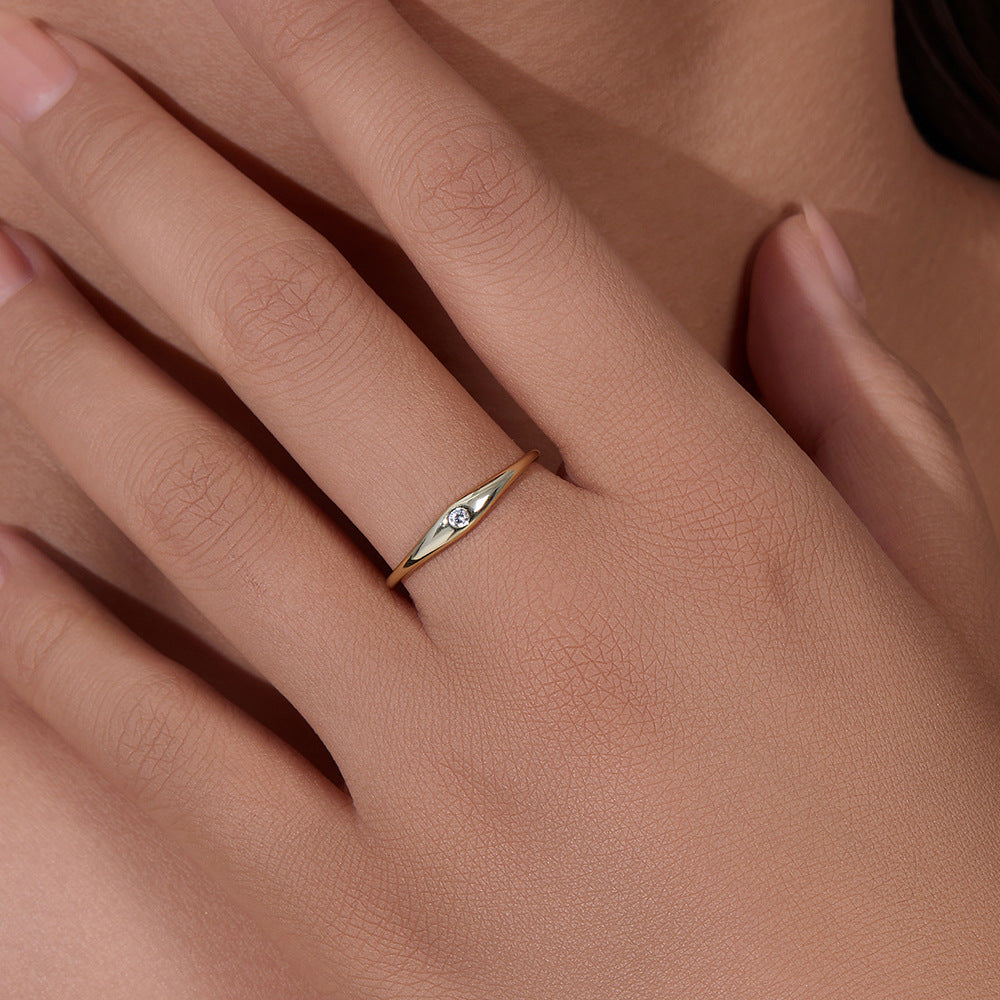 Ring Jewelry S925 Sterling Silver Smooth Plain Ring Single Zircon Ring Jewelry