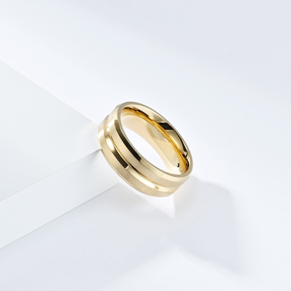 Planderful Titanium Steel Ring With Brushed V-Slot Finish Unisex Everyday Jewelry For Him And Her