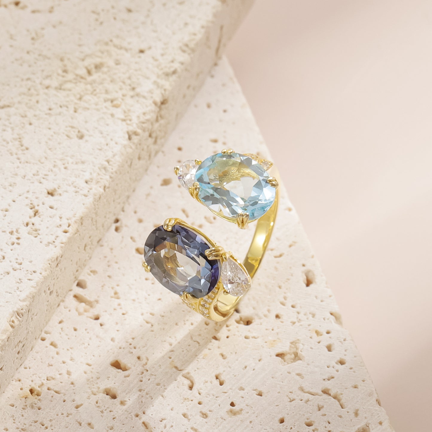 Large Carat Gemstone Open Ring S925 Sterling Silver Set