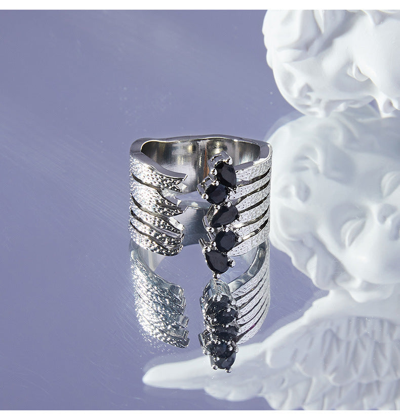 Elegant Geometric Multi-layer Zircon Open Ring with Copper Detail