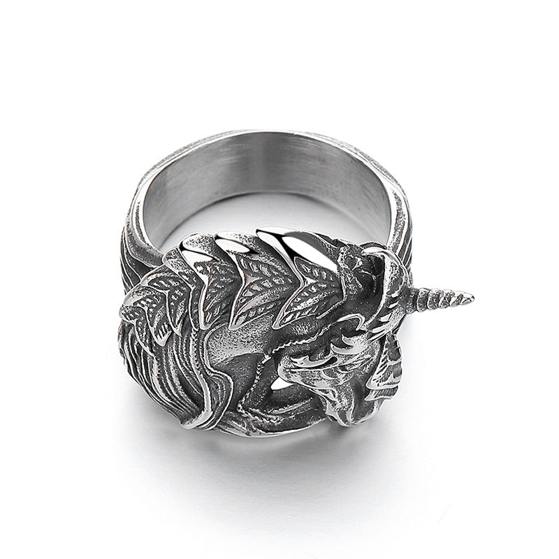 Titanium Steel Ring – Vintage Boys Jewelry Featuring Unicorn Retro Design and Everyday Durability